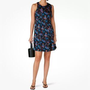 Thakoon Collective Black Sleeveless Floral Print Midi Shift Dress